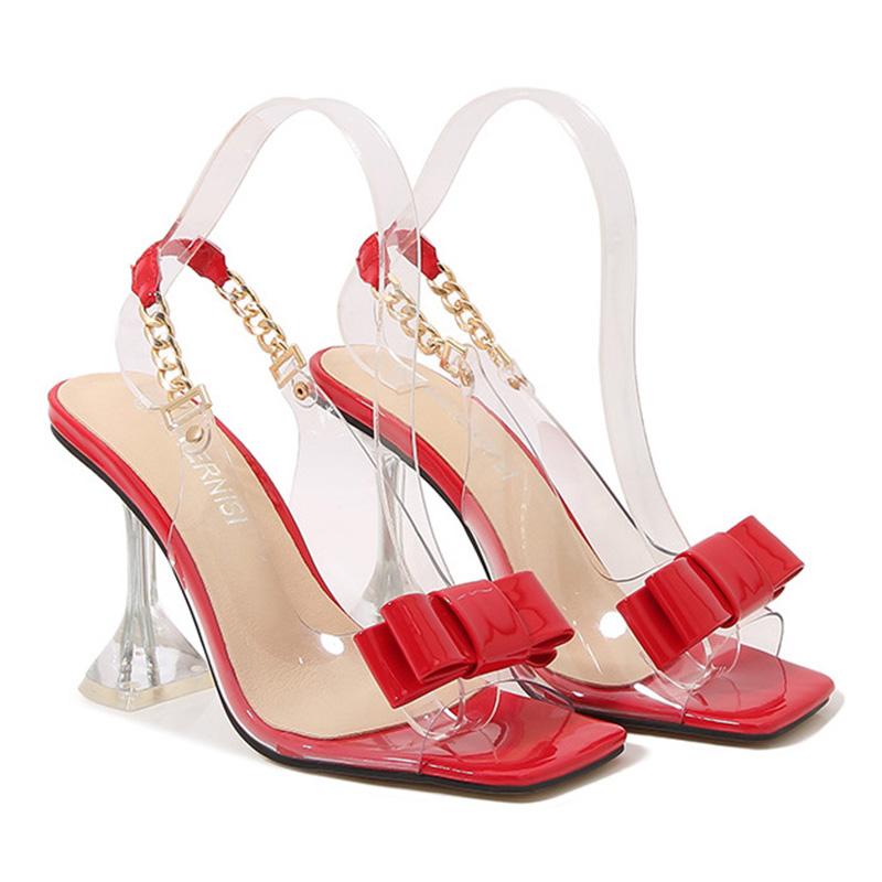 Женские сандалии 2023, пикантные прозрачные новые сандалии с открытым носком, верхняя одежда, модные тапочки на каблуке 9 см, WZ