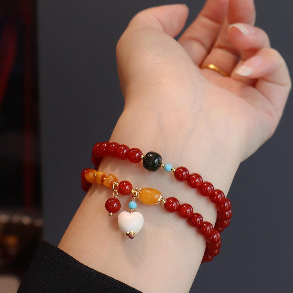 Original Nanhong Agate Duobao Bracelet Fashion Women Daily Jewelry Lucky Gift