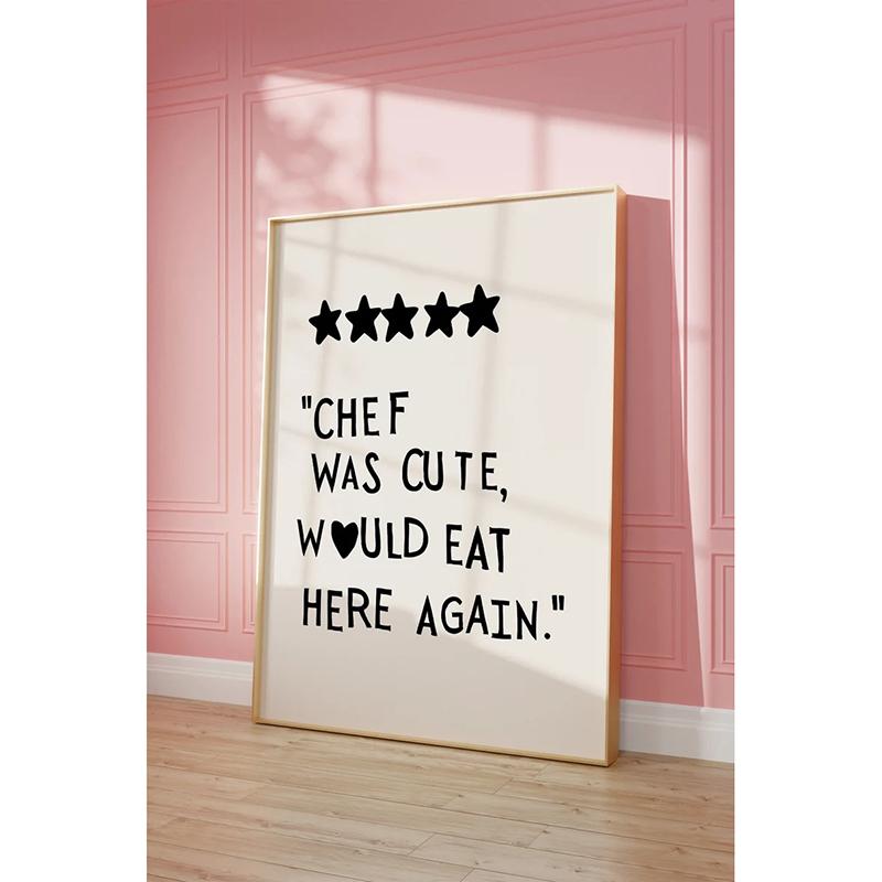 Aesthetic Kitchen Decor Cute Cooking Art Kitchen Canvas Poster Wall Art Print Minimalist Heart Print Black Chef Art Unframed