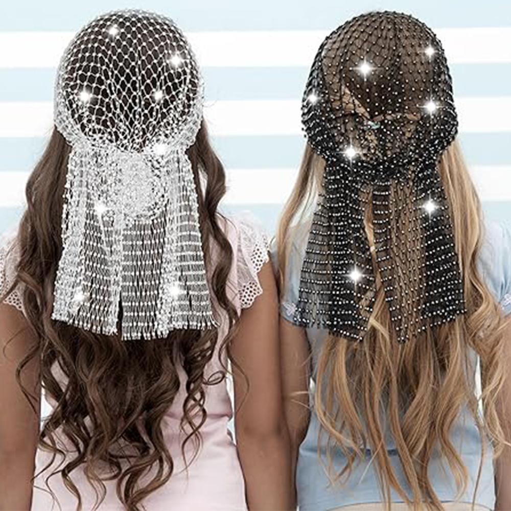 2 шт. сетчатая повязка на голову со стразами, головные платки для женщин, девушек, рейв-аксессуары для волос
