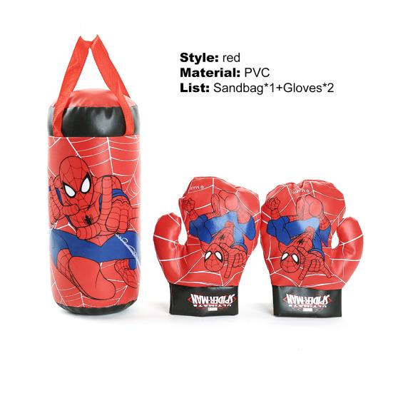 Boxing Toy Set Spiderman Printing Stress Relief PVC Decompression Punching Bag Gloves for Children