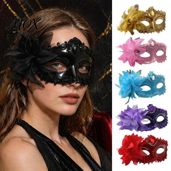 Evening Party Face Mask Half Masquerade for Women, Mesh Flower Rhinestone Venetian Mask, Costumes Accessory Halloween Carnival Prom Ball