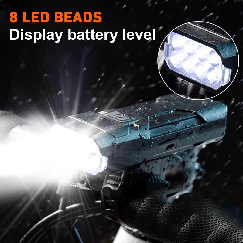 BUCKLOS Bike Front Light 6/8 LED Type-C Rechargeable Bicycle Head Lamp 4 Modes Highlight Lighting Cycling Headlight Accessories 7