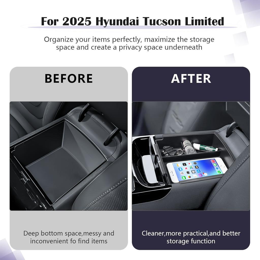 Center Console Organizer Lower Storage Box For 2025 Hyundai Tucson Limited  Armrest Storage Double Layers Interior Accessories