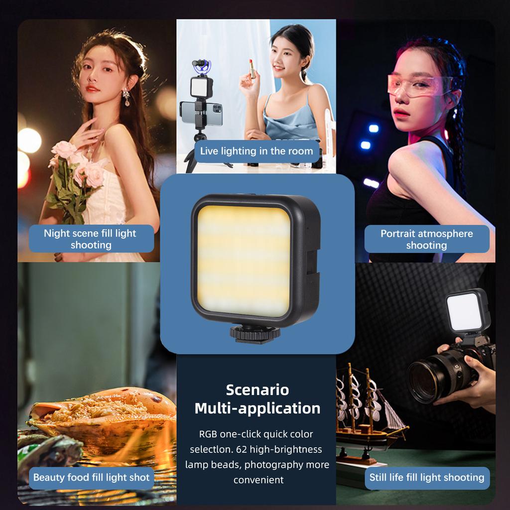 5W Pocket Led Light Mini Video Lamp Bi-color Photography Light with 3 Cold Shoe Mounts & 1/4in