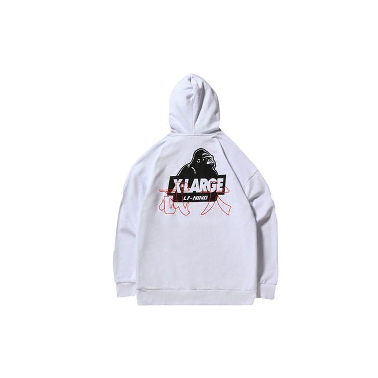 Li Ning X Xlarge Collaboration Sports Fashion Series Свободный пуловер с капюшоном Мужские толстовки с капюшоном Белый AWDNC87-1