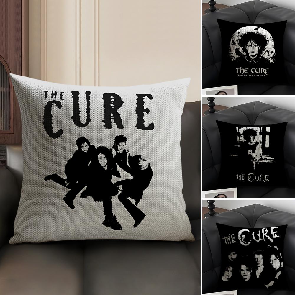 TThe CureS Rock Band Cushion Cover Natural Linen Organic Fabric DoubleSided Printing Sofa Home Decor Gift Pillow Case