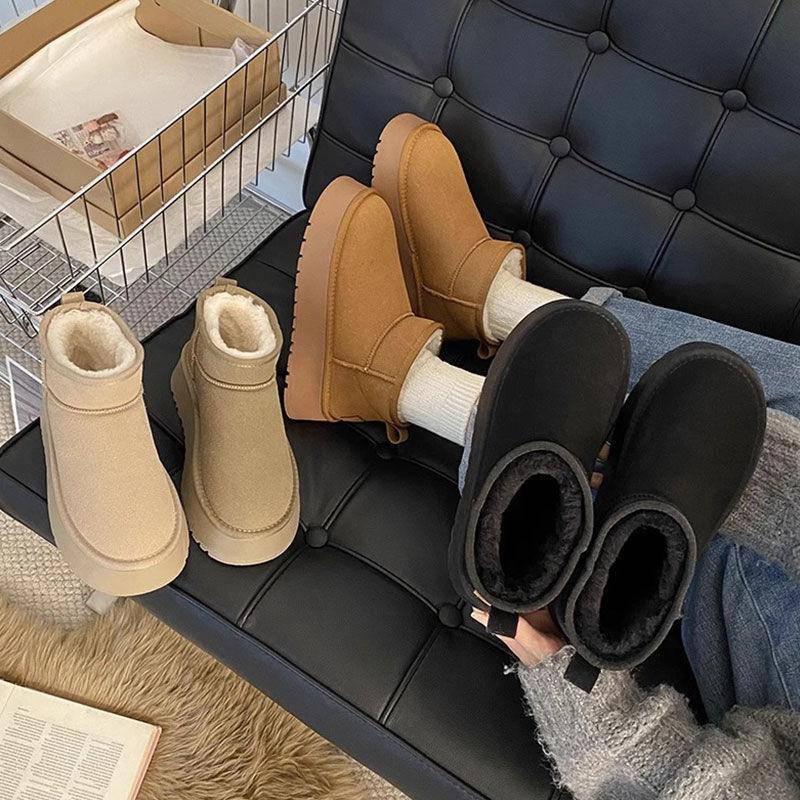 Зимние ботинки на платформе, женские, новые, женские, с флисовой подкладкой, теплые, нескользящие, короткие зимние ботинки, хлопковая обувь