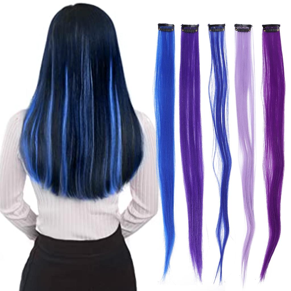 Colored Hair Extensions Highlight Synthetic Hairpiece Clipin Hair Extensions for Girls