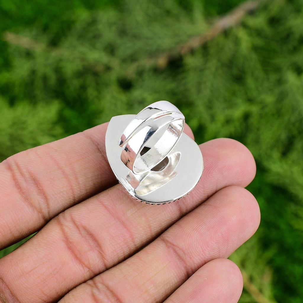 Sterling Silver Plume Agate Gemstone Statement Birthday Stackable Ring Jewelry