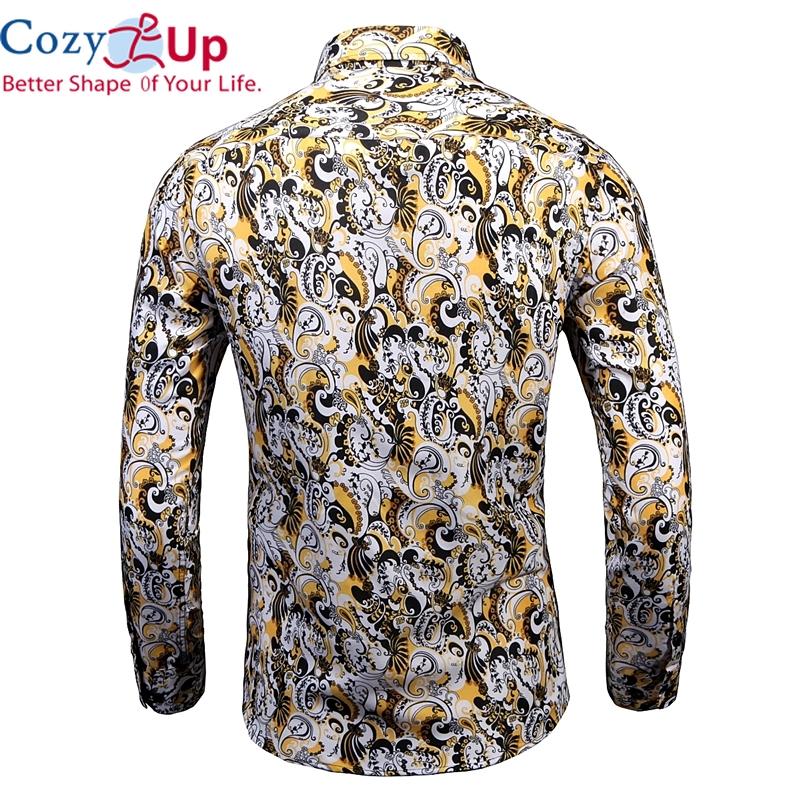 Cozy Up Винтажные желтые мужские рубашки с цветочным принтом, роскошные облегающие рубашки с длинными рукавами и узором пейсли, уличная одежда для мужчин