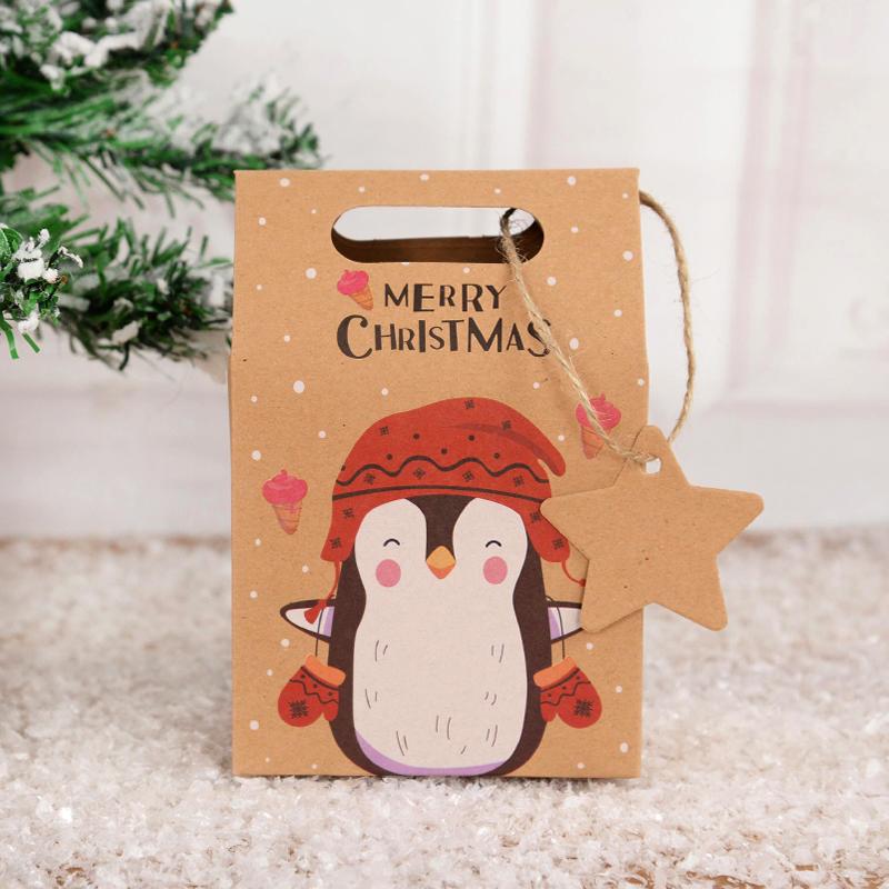 24Pcs Christmas Candy Gift Box with Tag Kraft Paper Cookie Snack Packing Bags 2024 Xmas Party Home Decoration New Year 2025