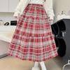 Юбка шерстяная с высокой талией, женская клетчатая юбка с оборками и строчкой, юбка-трапеция, осенне-зимняя шерстяная юбка на каждый день