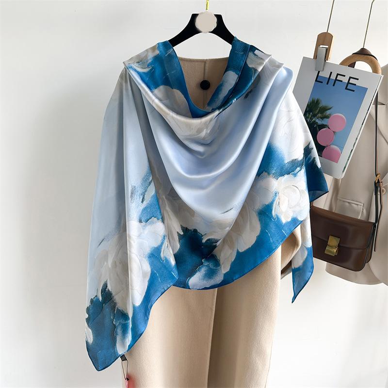 New Four Seasons Available New Silk Large Size Thin Outer Wear Neck Protection Scarf Sunscreen Warm Beach Towel For Women