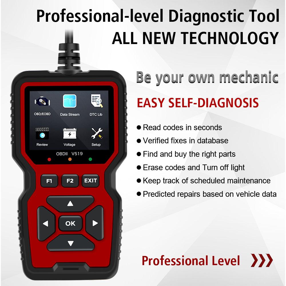 OBD2 сканер автомобильный прибор диагностики неисправностей прибор для считывания неисправностей двигателя V519 Elm327 считыватель кодов обнаружения напряжения аккумулятора