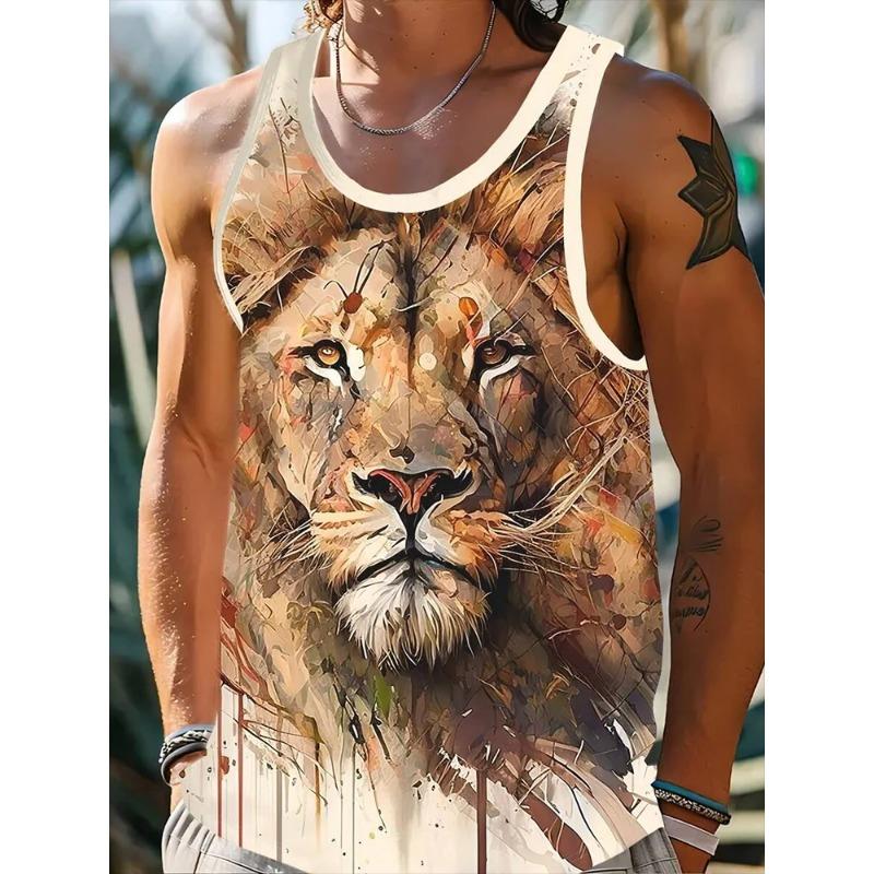 Летний топ с круглым вырезом и 3D-принтом животного, модная повседневная безрукавка, мужские футболки