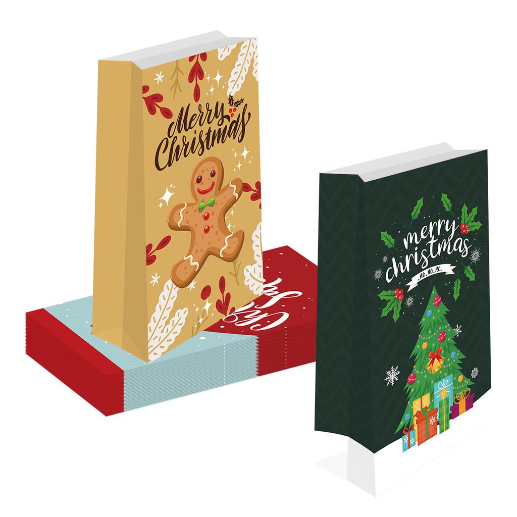 Decor Paper Christmas Bags With Santa Claus Gingerbread Man Print For Daily