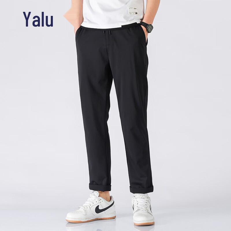 Yalu Men's Ice Silk Drawstring Elastic Waist Casual Straight-Leg Pants