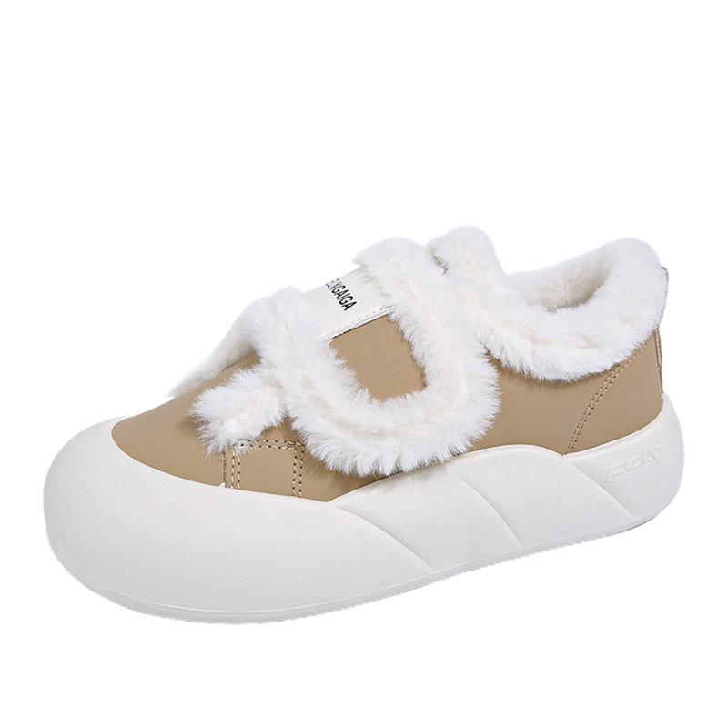 New Winter Women's Shoes Versatile Casual Cotton Shoes Trendy Velvet Warm Little White Shoes Women's Fluffy Shoes Velcro