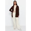 Brown V-neck Buttoned Long Knitwear Cardigan With Pocket Detail Tctaw22th0005