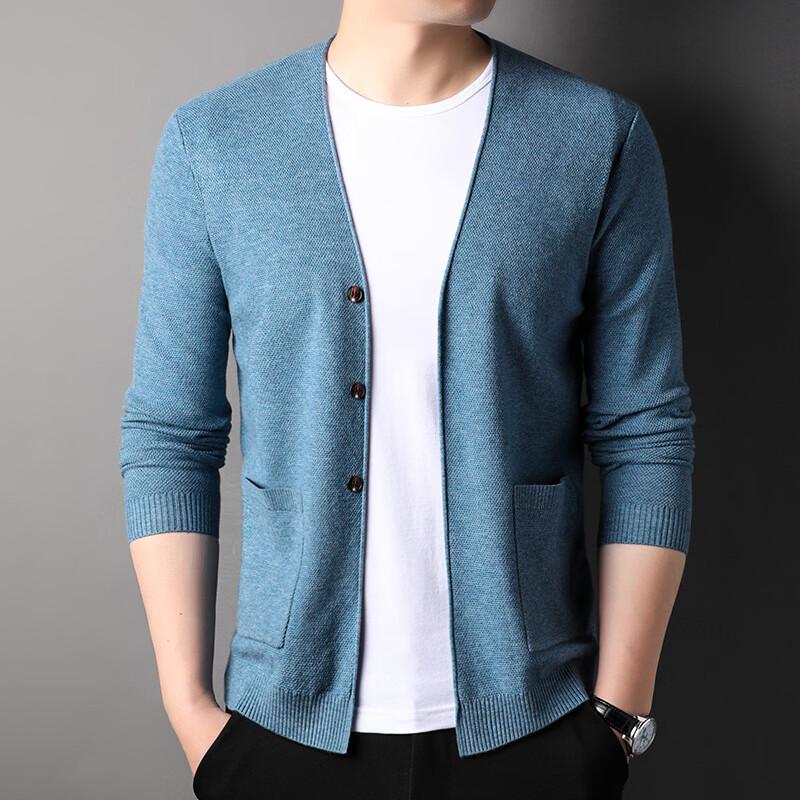 Мужской вязаный кардиган в стиле business casual, однотонный, с V-образным вырезом