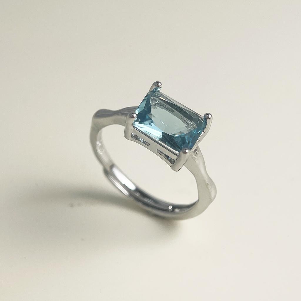925 Sterling Silver Rings for Women Couple Minimalist Handmade Blue Stone Ring Fine Jewelry Gift Prevent Allergy