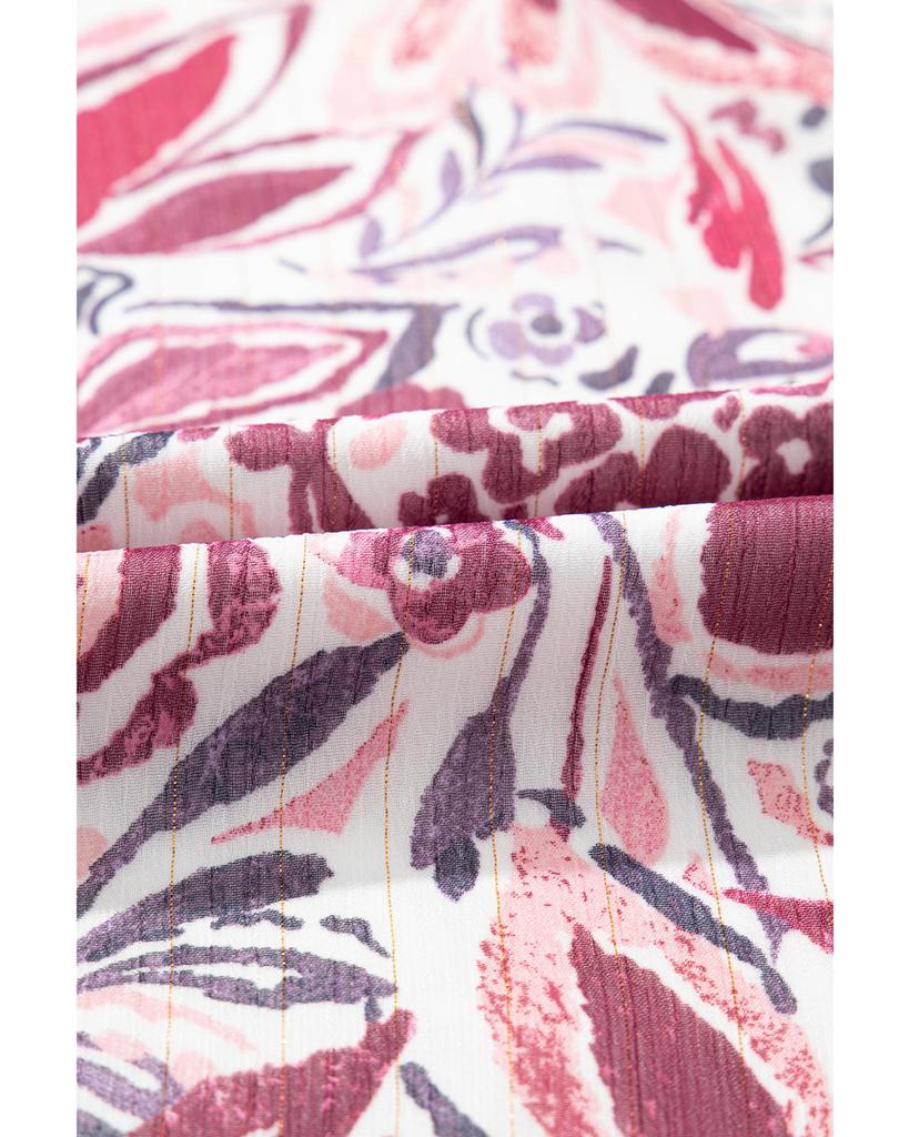 Azura Exchange White Floral Ruffled Short Sleeve V Neck Blouse