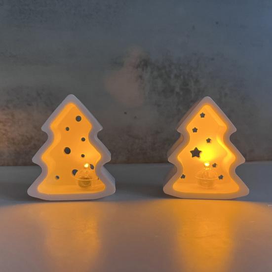Christmas Tree Light Silicone Mold Handmade Xmas Tree Lamp Ornament Mold 4 Cavities Tree Crafts Epoxy Resin Gypsum Cement Casting Mold