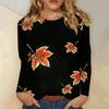 Женская мода повседневный топ с длинным рукавом с цветочным принтом и круглым вырезом