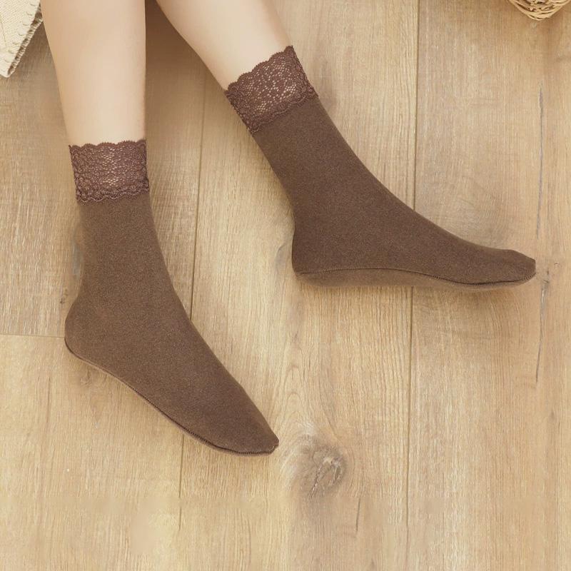 1Pair Snow Socks Keep Warm Thicken Self-heating Cotton Winter Fleece-lined Socks Lace
