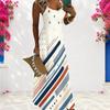 Women Plus Size Off White Scoop Neck Strappy Sleeveless Eagle Star Flag Printed A Line Long Maxi Dress