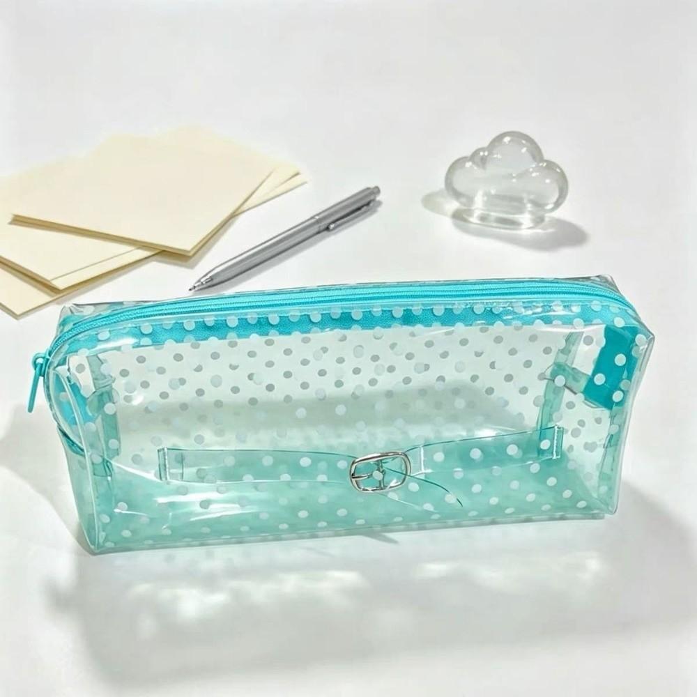 Polka Dot Print Pen Bag Transparent Stationery Pouch Portable Stationery Bag Students