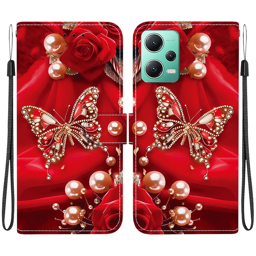 Handmade PU Leather Flip Case for Redmi Note 12 5G/Xiaomi Poco X5 Anti-Slip Shockproof Cover with Wrist Strap & Heart/Rose Cat Designs