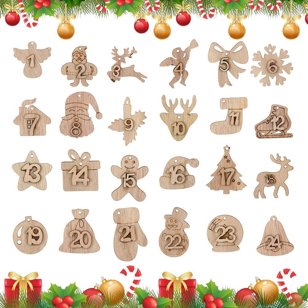 Bags Decor Ornament Number Label Wooden Pendant Christmas Advent Calendar Countdown Hanging Tags