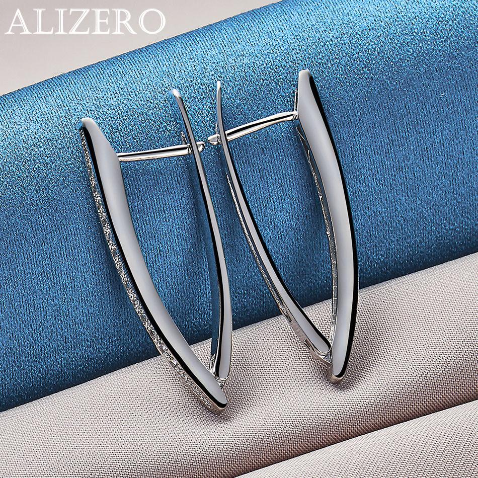 ALIZERO 925 Sterling Silver Earrings Inlay Zirconia V Hoop Earrings For Women Jewelry For Fashion Party and Daily Wear