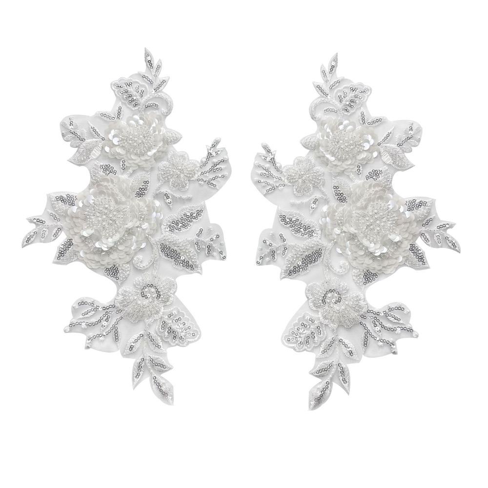 2PCS Handmade Pearls Embroidery Applique DIY Crafts Cloth Applique Exquisite Cloth Patch Sewing