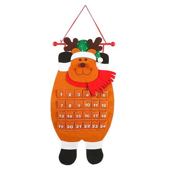Рождественский Адвент-календарь с изображением оленей, Санты, снеговика, подвесной фетровый календарь обратного отсчета с 24 карманами для украшения стены, двери