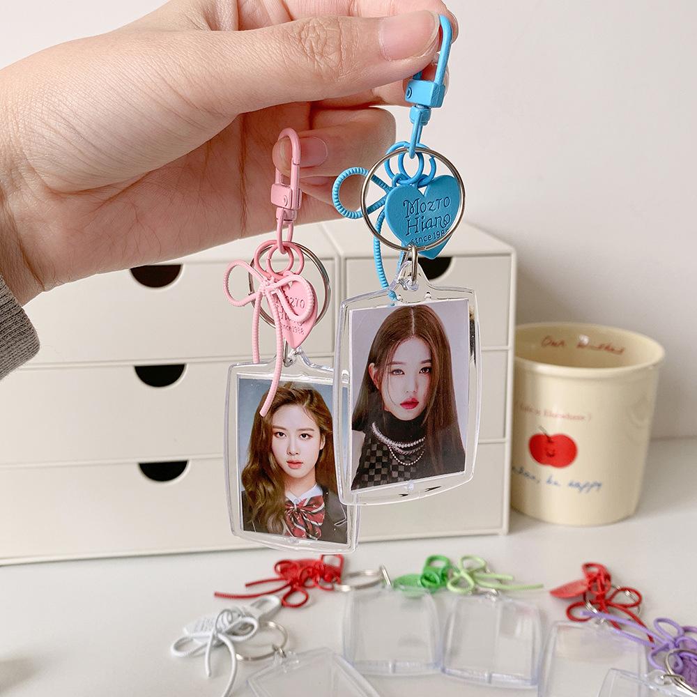Peach Heart Pendant Mini Photocard Holder Idol Card Display Protector School Stationery