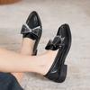 Fashion Pointed Toe Bowknot Leather Shoes Woman Glitter Crystal Loafers Spring Autumn Thick Heel Oxford Shoes Woman Flats Big Size 43