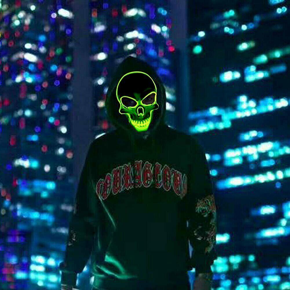 Светящаяся маска белого черепа, костюм на Хэллоуин, реквизит для выступления, светодиодная маска черепа ужасов