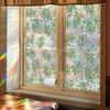 Iridescent Window Film Green Leaf Flower Pattern Non-Adhesive Glass Sticker Reusable Privacy Film