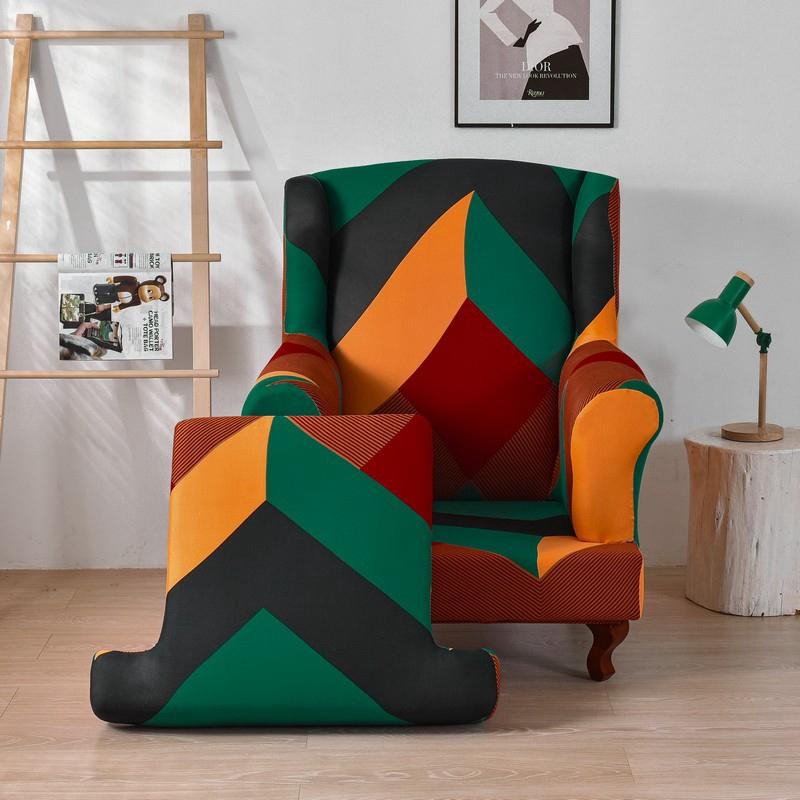 Geometric Wing Chair Cover Stretch Spandex Wingback Chair Covers Armchair Slipcover Furniture Protector Cover With Seat Covers