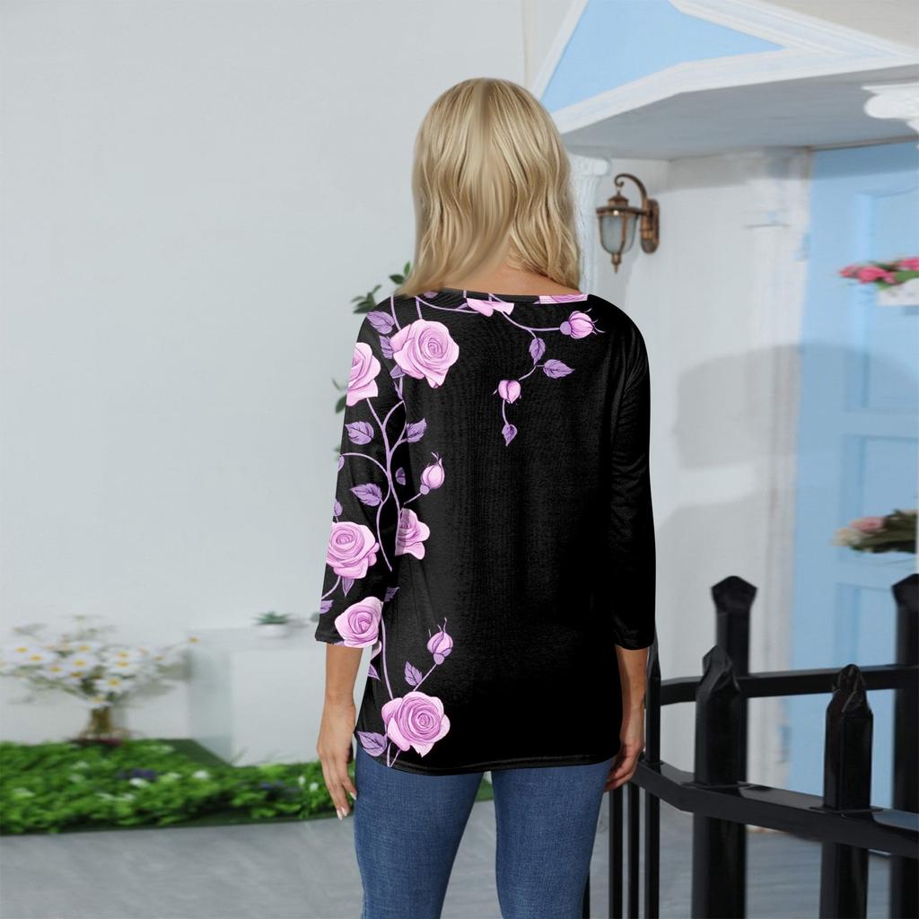 Женский топ с принтом и круглым вырезом, рукавом 3/4