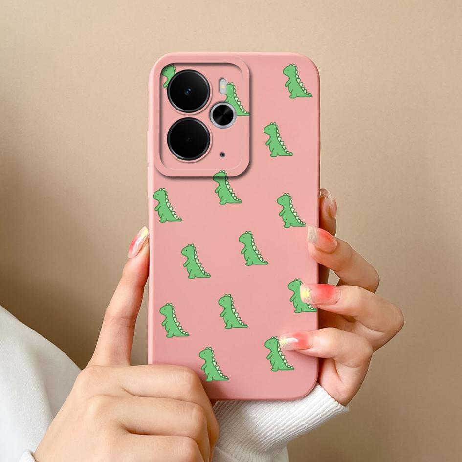 Cover Case For Oppo Realme 14T 14 14X Narzo 10 30 60 P3 C75x A5 Pro Cute Cartoon Dinosaur Pattern Liquid Silicone Anti Fingerprint Shell For Oppo Capa