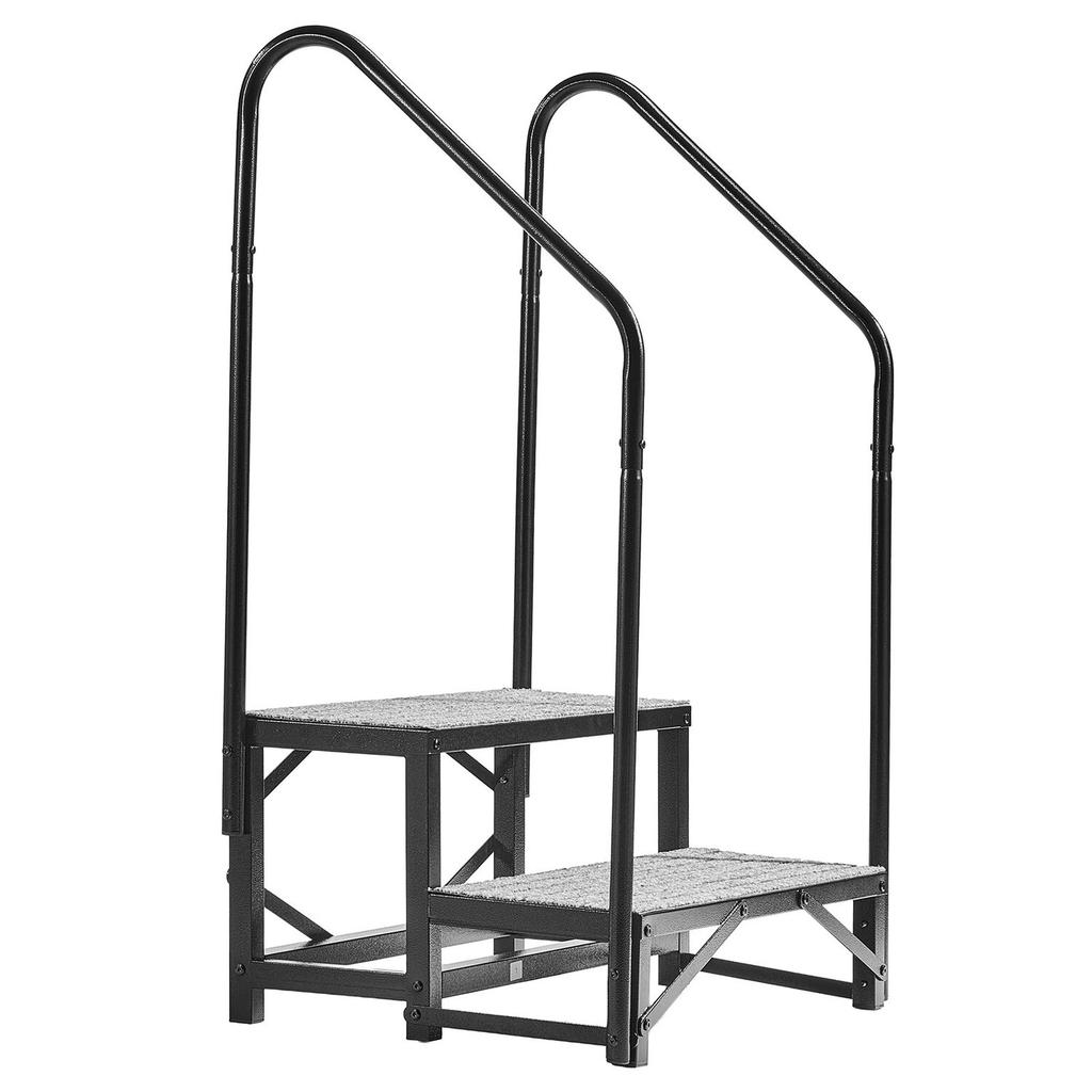 RV Steps with Dual Handrails, 2 Steps, 300 kg Load Capacity, Heavy Duty Outdoor RV Stairs with Non-Slip Mat for Elderly/Pets, Portable Stairs for Hot