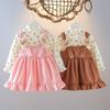 Girls' Spring And Autumn Dress 2024 Autumn New Female Baby Korean Fake Two-piece Baby Princess Dress