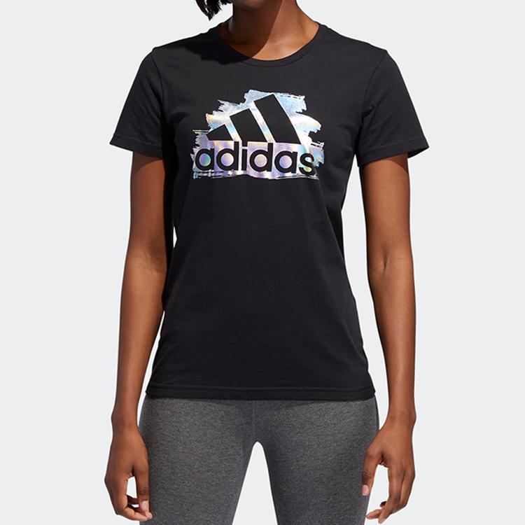 adidas Тренировочная спортивная футболка с круглым вырезом и коротким рукавом, женские топы, черная ED8169