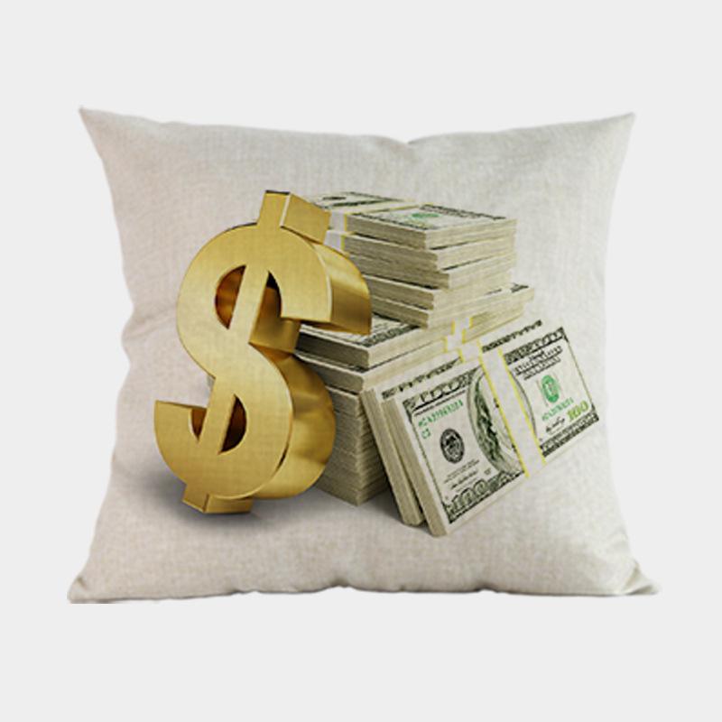 New Us Dollar Decorative Sofa Throw Pillows 18 Inches Square Linen Cotton Money Print Ofiice Chair Seat Cushion Cover Home Decor