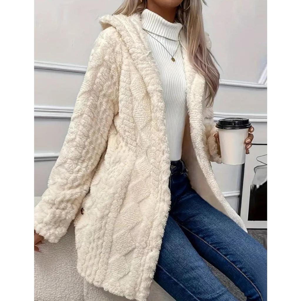 Hooded Solid Color Cardigan Button Up Long Sleeved Casual Fleece Jacket