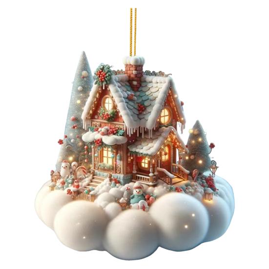 Рождественский домик подвеска акриловый 2D плоский подвесной орнамент мини мультфильм рождественский домик украшение для каминной полки дерева автомобиля